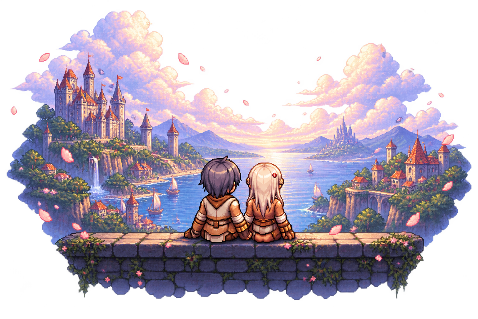 Couple viewing castle